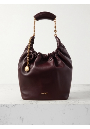Loewe - Squeeze Small Chain-embellished Gathered Leather Tote - Burgundy - One size