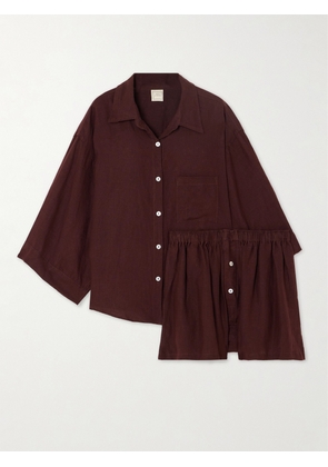 Deiji Studios - The 03 Linen Shirt And Shorts Set - Burgundy - XS/S,S/M,M/L,L/XL