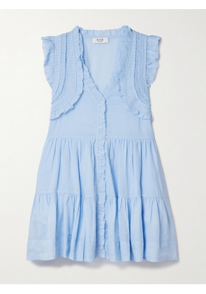 Sea - Cole Ruffled Pintucked Tiered Ramie Mini Dress - Blue - xx small,x small,small,medium,large,x large