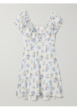 DÔEN - Sera Floral-print Silk-blend Mini Dress - Blue - xx small,x small,small,medium,large,x large,xx large