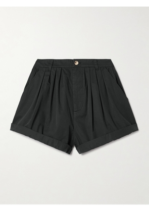 DÔEN - Paige Pleated Organic Cotton-poplin Shorts - Black - US0,US2,US4,US6,US8,US10,US12