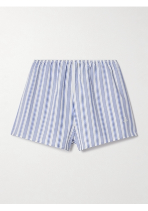 DÔEN - Thelma Embroidered Striped Cotton And Silk-blend Shorts - Blue - x small,small,medium,large,x large