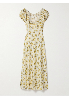 DÔEN - Florencia Floral-print Silk-blend Midi Dress - Yellow - xx small,x small,small,medium,large,x large,xx large