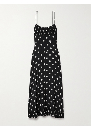 DÔEN - Rosaria Polka-dot Silk-blend Midi Dress - Black - xx small,x small,small,medium,large,x large,xx large