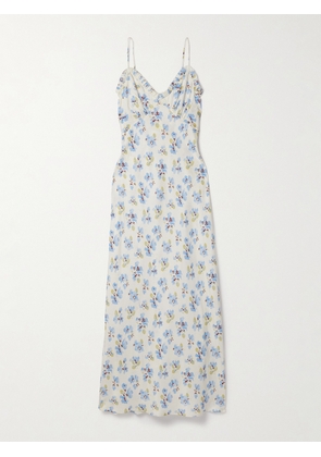 DÔEN - Sandia Ruffled Floral-print Silk-blend Twill Midi Dress - Blue - US0,US2,US4,US6,US8,US10,US12