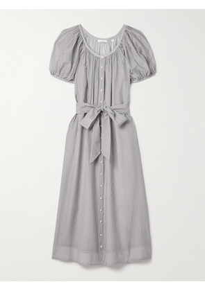 DÔEN - Juno Belted Striped Cotton-blend Midi Dress - Gray - xx small,x small,small,medium,large,x large,xx large