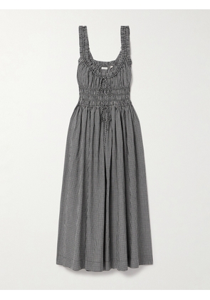 DÔEN - Emmaretta Shirred Gingham Organic Cotton-voile Midi Dress - Black - xx small,x small,small,medium,large,x large,xx large