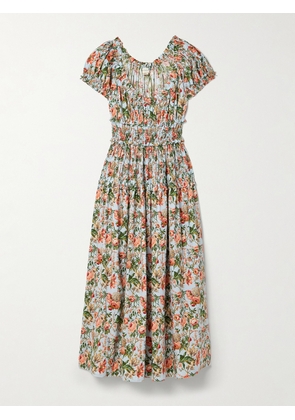 DÔEN - Leanne Shirred Floral-print Cotton-voile Midi Dress - Blue - xx small,x small,small,medium,large,x large,xx large