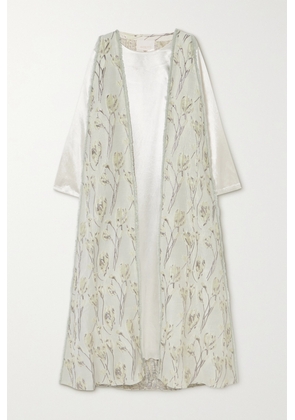 Shatha Essa - Layered Frayed Metallic Floral-brocade Silk-blend Satin Gown - Silver - small,medium,large,x large