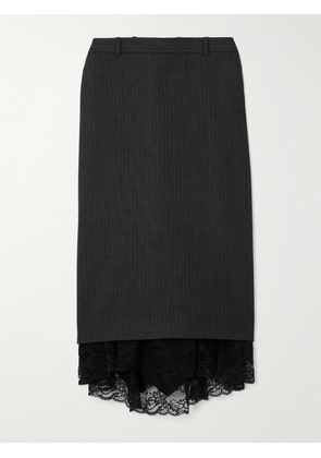 Balenciaga - Lace-trimmed Pinstriped Wool Midi Skirt - Black - FR34,FR40