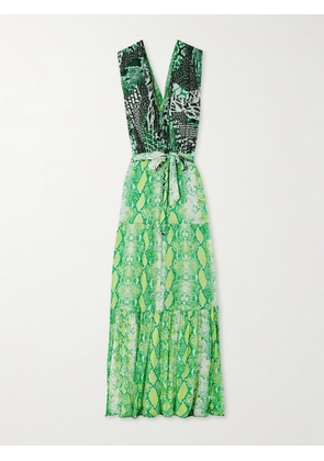 Diane von Furstenberg - Drew Reversible Printed Mesh Maxi Wrap Dress - Green - xx small,x small,small,medium,large,x large