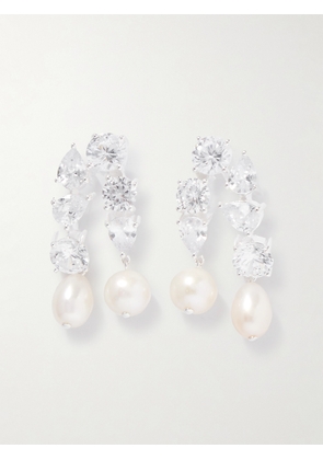 Completedworks - Cascading Recycled Silver, Cubic Zirconia And Pearl Earrings - One size