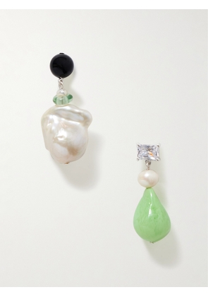 Completedworks - Bio-resin, Recycled Silver, Cubic Zirconia And Pearl Earrings - Green - One size