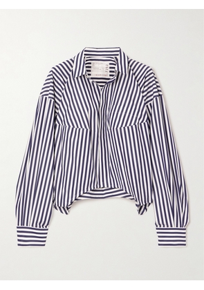 Sacai - Striped Cropped Cotton-blend Poplin Shirt - Blue - 1,2,3,4