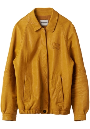 Miu Miu nappa leather bomber jacket - Yellow