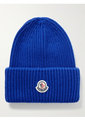 Moncler - Logo-Appliquéd Ribbed Virgin Wool and Cashmere-Blend Beanie - Men - Blue