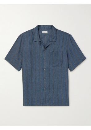 Universal Works - Road Camp-Collar Embroidered Linen Shirt - Men - Blue - XS