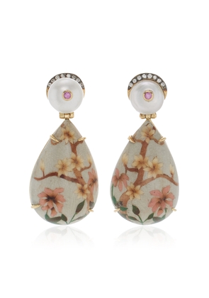Silvia Furmanovich - Marquetry Flower 18K Yellow Gold Pearl; Diamond Earrings - Pink - OS - Moda Operandi - Gifts For Her