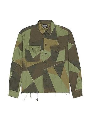JOHN ELLIOTT Patchwork Military Shirt in Olive - Olive. Size L (also in ).
