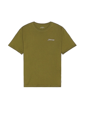 SATURDAYS NYC Script Short Sleeve Tee in Mayfly - Olive. Size M (also in S, XL/1X).