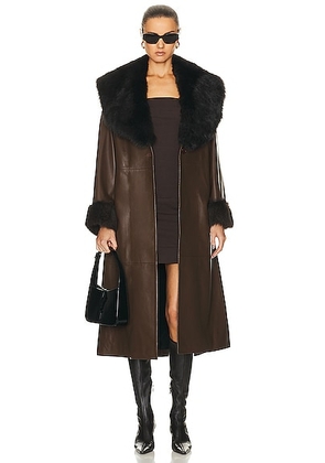 NOUR HAMMOUR Freja Relaxed Belted Trench Coat in Walnut & Expresso - Brown. Size 40 (also in 34, 36).