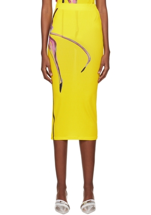 Louisa Ballou Yellow Graphic Midi Skirt