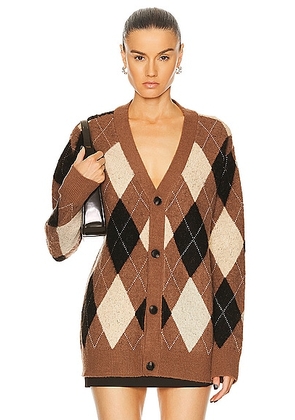 WAO Argyle Sweater Cardigan in Brown & Cream - Brown. Size M (also in L, S, XL).