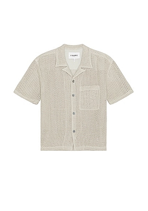 FRAME Open Weave Short Sleeve Shirt in Smoke Beige - Cream. Size S (also in XL/1X).