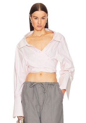 Helsa Poplin Wrap Shirt in Blush. Size M, S, XL, XS, XXS.