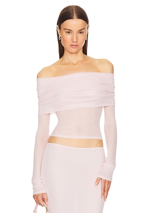 Helsa Sheer Knit Off The Shoulder Top in Blush. Size M, S, XL.