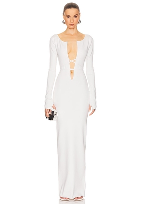 Helsa Niall Deep V Neck Dress in White. Size M, S, XL, XS.