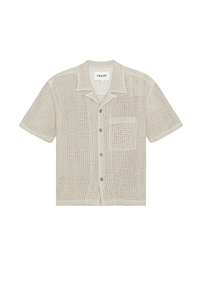 FRAME Open Weave Short Sleeve Shirt in Beige. Size L, XL/1X.