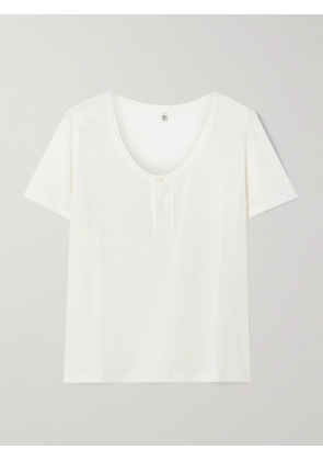 R13 - Linen-blend Jersey Henley T-shirt - Ecru - x small,small,medium,large