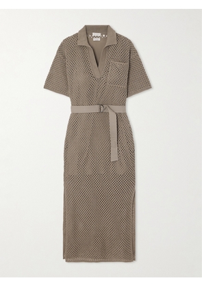 Brunello Cucinelli - Belted Open-knit Cotton Midi Dress - Neutrals - xx small,x small,small,medium,large,xx large