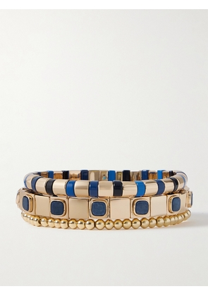 Roxanne Assoulin - True Blue Set Of Three Gold-tone And Enamel Bracelets - One size