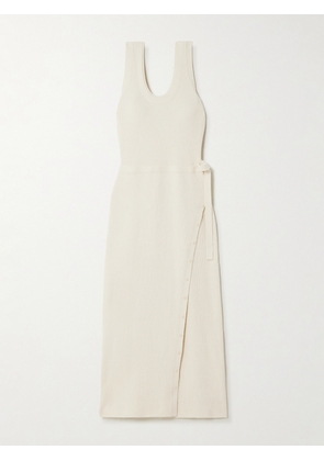 SIMKHAI - Tillie Belted Wrap-effect Ribbed Cotton-blend Midi Dress - Ivory - x small,small,medium,large,x large