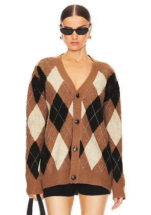 WAO Argyle Sweater Cardigan in Brown. Size L, S, XL, XS.