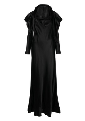 Alberta Ferretti lace-detail satin long dress - Black