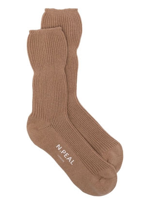 N.Peal rib-knit cashmere socks - Brown