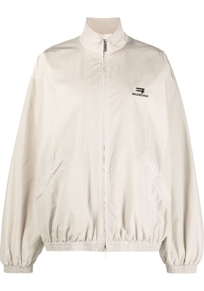 Balenciaga logo-embroidered zip-up jacket - Neutrals