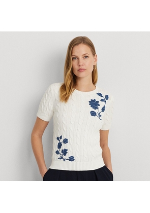 Petite - Floral Cable-Knit Short-Sleeve Jumper