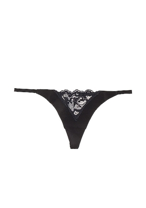 fleur du mal Charlotte Lace V String Panty in Black - Black. Size S/M (also in ).