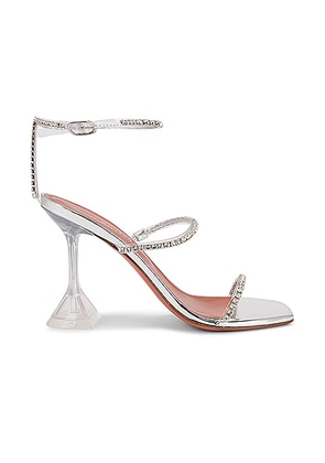 AMINA MUADDI Gilda Glass Sandal in Transparent & White Crystal - Metallic Silver. Size 36 (also in 35, 37.5, 38.5, 39, 39.5, 40, 42).
