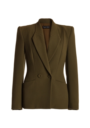 Sergio Hudson - Double-Breasted Wool Crepe Blazer Jacket - Green - US 6 - Moda Operandi