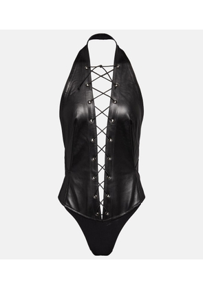 Petar Petrov Tyce lace-up leather bodysuit