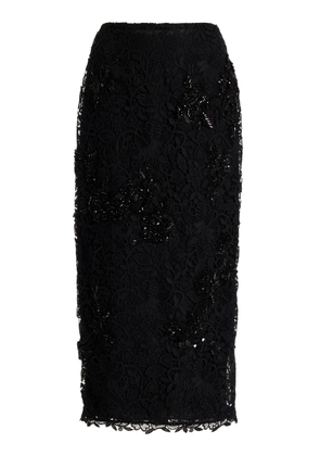 Carolina Herrera - Embellished Lace Midi Skirt - Black - US 14 - Moda Operandi