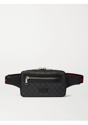 Gucci - Leather-Trimmed Monogrammed Coated-Canvas Belt Bag - Men - Black