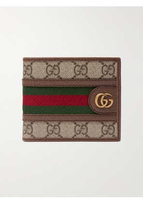 Gucci - Ophidia Webbing-Trimmed Monogrammed Coated-Canvas and Leather Billfold Wallet - Men - Brown