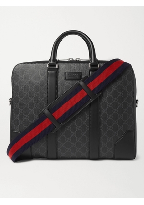 Gucci - Leather-Trimmed Monogrammed Coated-Canvas Briefcase - Men - Black