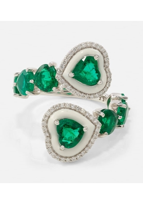 Kamyen Heart 18kt white gold ring with emeralds and diamonds